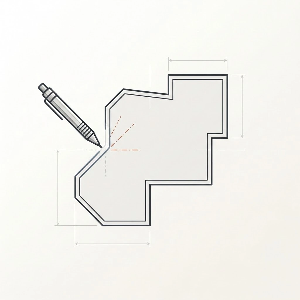Irregular, asymmetric building layout representing a custom structural design project